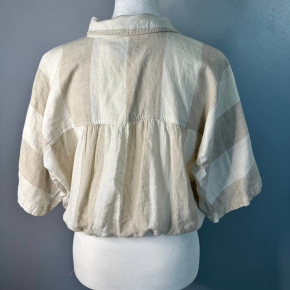 Urban Outfitters BDG Neutral Linen Blend Cropped Tie Front Button Down S - Picture 5 of 8